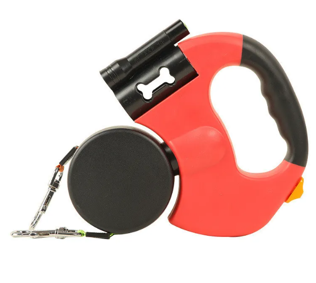 Automatic double dog leash with retractable telescopic cords