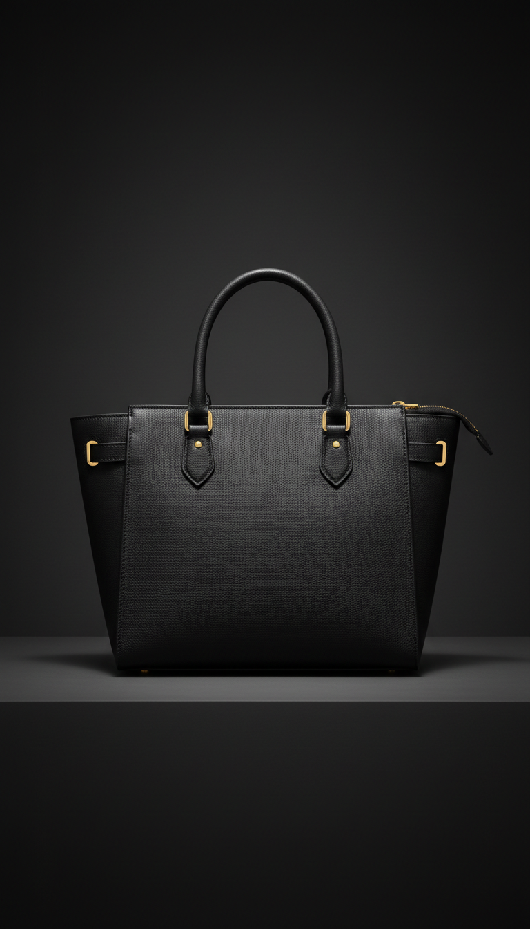 Obsidian Black Structured Leather Tote