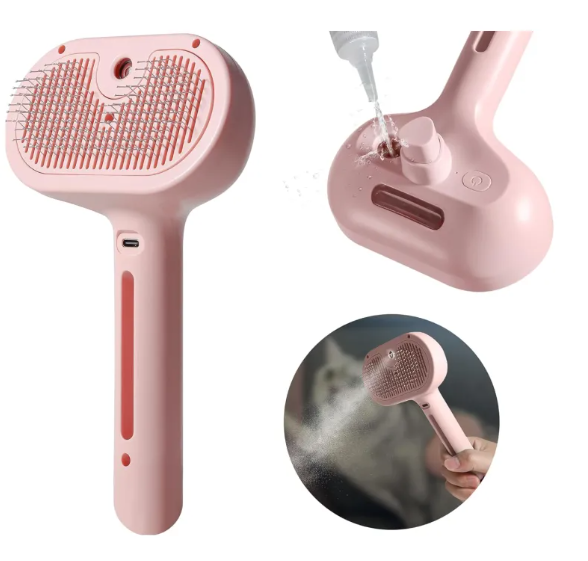Pet hair spray brush with built-in water tank