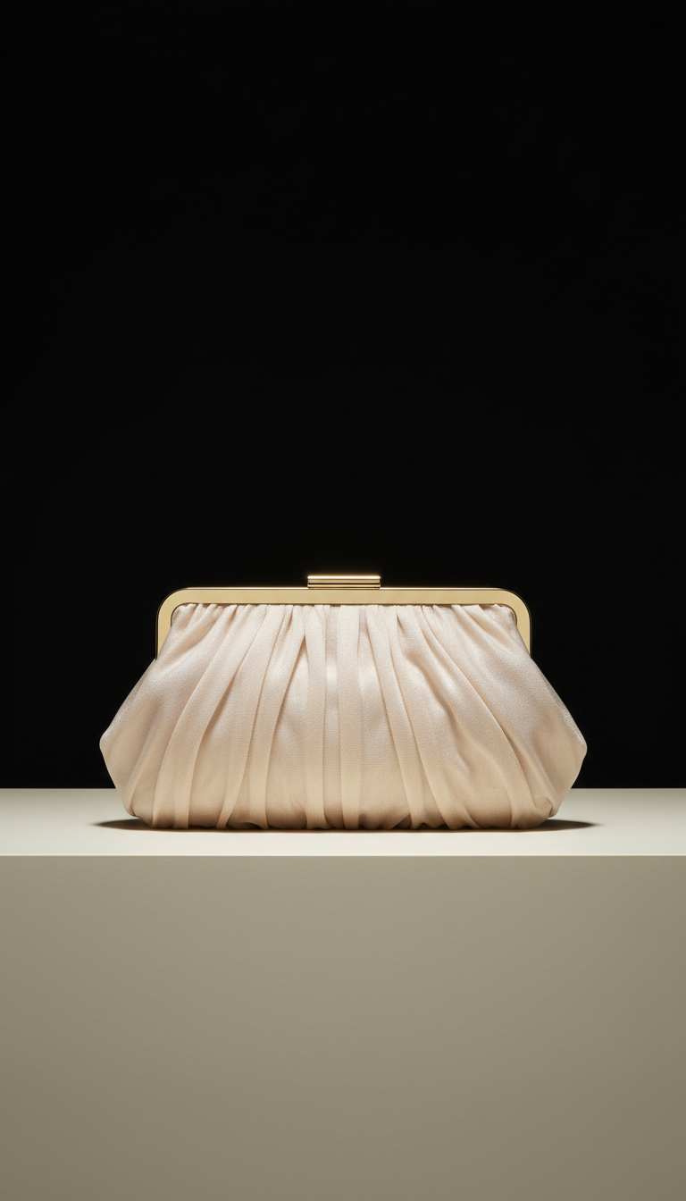 Champagne Veil Evening Clutch with Gold Bar